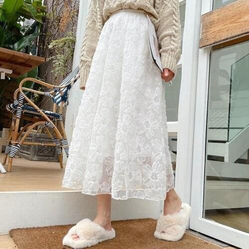 2021 Women Elegant Fashion Flower Embroidery Hollow Out Lace Skirts Womens Casual Sexy Skirt
