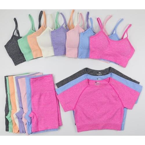 3 Pieces/Set Women Workout Clothes Gym Sports Bra+Crop Top+Knitting Seamless Leggings Sports Wear Women Gym Clothing Yoga Suit