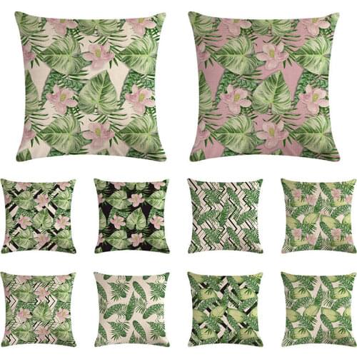45x45cm home decoration green plant leaf cushion cover pink rose flower pillow cover linen car chair sofa home decoration