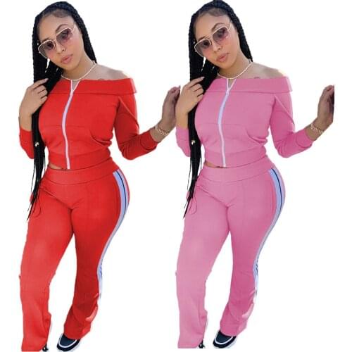 69Y9028 Autumn Winter Women Casual Fashion Outdoor Solid Print Zipper Sports Two Piece Set Tracksuit Sweatsuit Outfits Hot