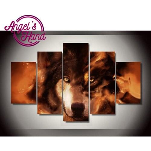 5Pcs/Set Diamond Painting Wolf 5D Diy Diamond Embroidery Home Decoration Needlework Pictures Full Square&round drill Triptych