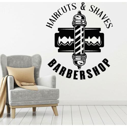 Barbershop Sign Haircuts Shaves Tools Men Hairstyle Vinyl Wall Stickers Interior Decor Wall Decals Window Mural Wallpaper 4121