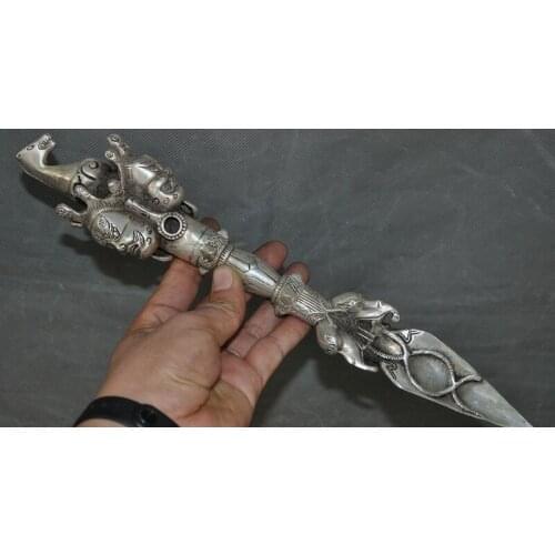 FreeShipping 34cm Tibet Buddhism Tibetan silver Horse Head Buddha Tantra Vajra Dorje Phurba dagger off 50