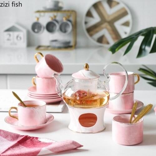 Candle Teapot Nordic English Afternoon Tea Cup Set Flower Tea Set Household Ceramic Glass Boiled Fruit Teapot Candle Heating Pot