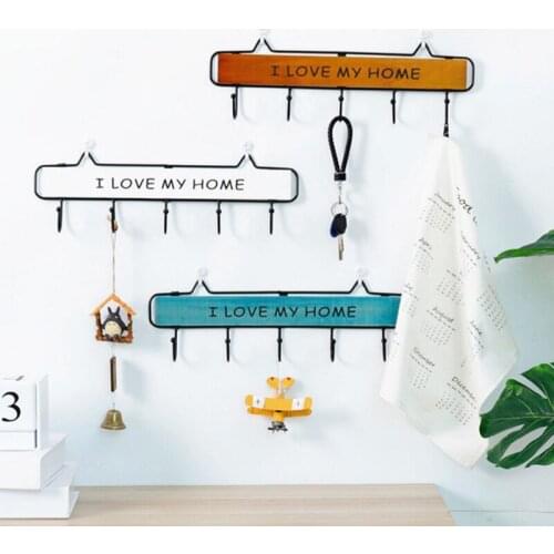 Wooden Metal Hooks Home Door Entrance Clothes Hook Cute Letter Printed Key Holder Bag Hat Hanger Kitchen Bathroom Organizers