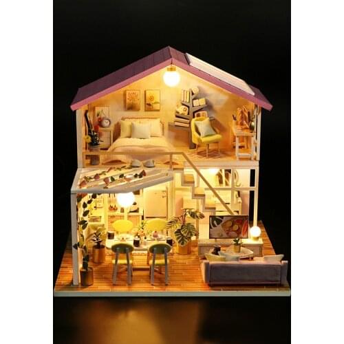 Wooden Doll Houses DIY Dollhouse Miniature Doll House Furniture Kit With LED Toys for Children Birthday Gift
