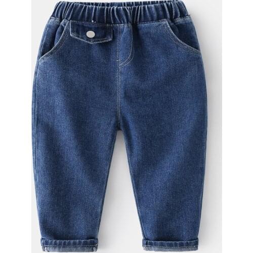 New Spring Fall Boys Denim Pants Cotton Elatic Solid Color Girls Jeans Trousers Childrens Clothing