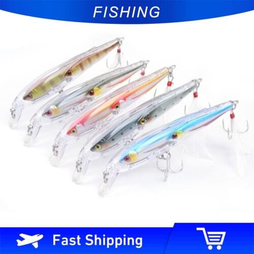 ILure 5pcs/lot Sea Fishing Lure Minnow 90mm/12g Hard Bait VMC Hooks 3D Eyes Jerkbait Fishing Tackle
