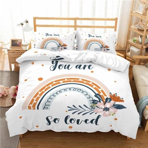Luxury 3D Rainbow Flower Print 2/3Pcs Bedding Set Comfortable Duvet Cover Pillowcase Home Textile Queen and King EU/US/AU Size