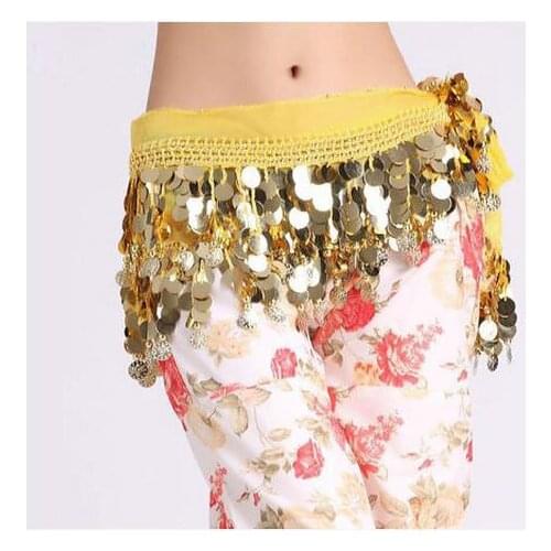 Belly dance costumes senior chiffon sequins gold coins belly dance belts for women belly dancing hip scarf