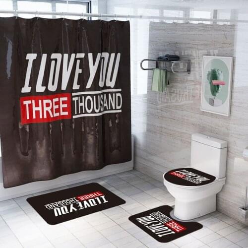 I Love You Printing Creative Shower Curtain Waterproof Bathroom Blind Curtains Three Mats Set For Washroom