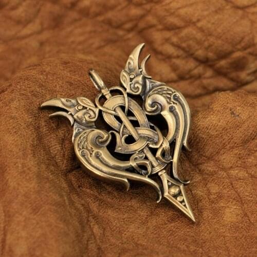 LINSION Brass Double Crow Pendant High Details Mens Biker Rock Punk Jewelry BR144 JP