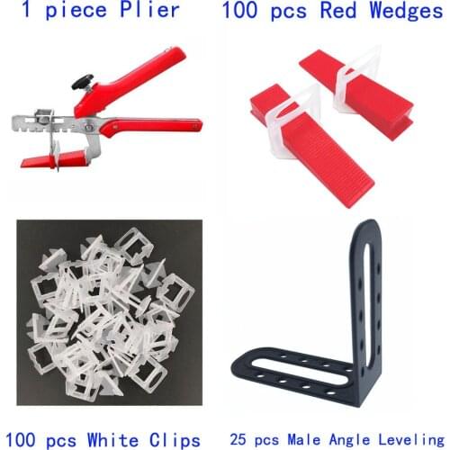 226 Pcs Tile Leveling System Set Meal Include 100Wedges+100Clips+1Plier+25Male Angle Leveling For Laying Tiles Construction Tool