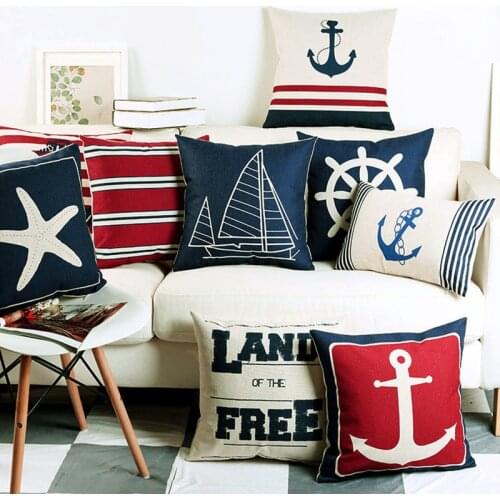 Navigation Navy Blue Nautical Shell Starfish Linen Pillow Marine Cushion Cover Sofa Piaochuang Pad Home Decoration Pillowcase