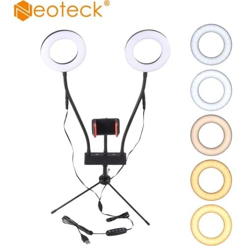 Neoteck 5 Inch LED Ring Light Photography Double Ring Light With Mirror 5 Inch Dimmable Makeup Light For Live Streaming