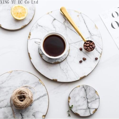 Nordic Phnom Penh Natural Marble Pad Tray Insulation Pad Storage Tray Retro Living Room Home Decoration Round Storage Ornaments