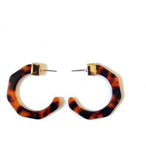 New-Design Tortoiseshell Resin C-Shaped Geometric Earring Leopard Print