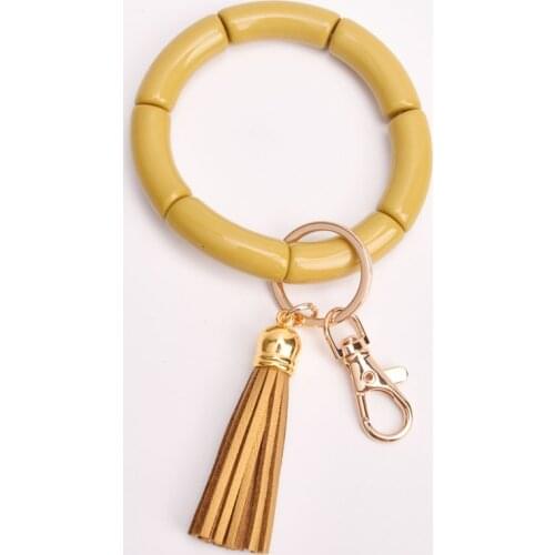 New Fashion Bracelet Keychain for Women Girls Simple Trendy Acrylic Tube Beads Wrist Keychains Leather Tassel Pendant Accessory
