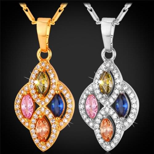 Pendant Necklace For Women Fashion Jewelry Romantic Gold/Silver Color Colorful Cubic Zirconia Necklace P1133