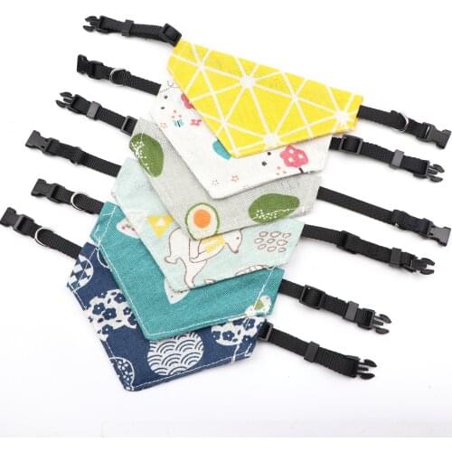 Adjustable Linen Pet Triangular Scarf Cute Cartoon Animal Plaid Pattern Dog Cat Collar Saliva Towel Birthday Party Washable Gift