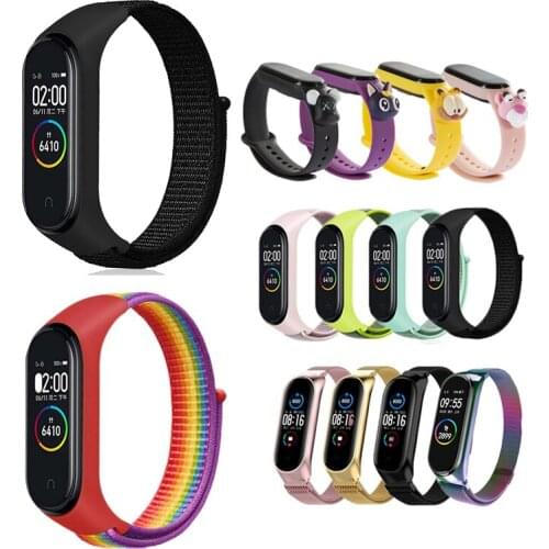 Bracelet For Mi Band 4 5 3 Strap Miband 5/4/3 Silicone Mental Wristrap Nylon Smartband Accessories Cute Comfortable Belts