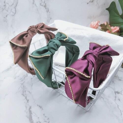 Satin Crystal BIG Bow Headbands For Women Hairbands Diamond Scrunchies Hair Accessories Hair Bows Crown Hair Band Headband