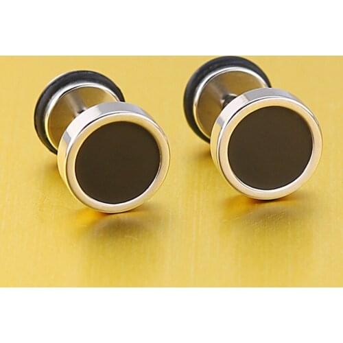 Stainless Steel Black Round Stud Earrings 10mm Simple Classic Unisex Silver Plated Ear Jewelry Piercing Boy Girl Gift Brincos