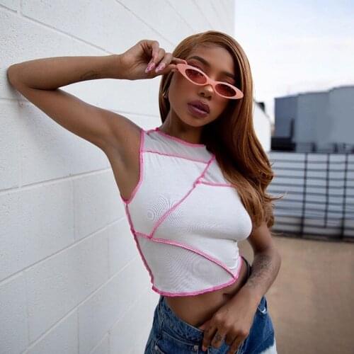 SEASONS Summer Fashion Tank Top Women Cotton Strapless Patchwork Crop Tops 90s Streetwear Retro Lady Slim Basic Vest ASVE81394