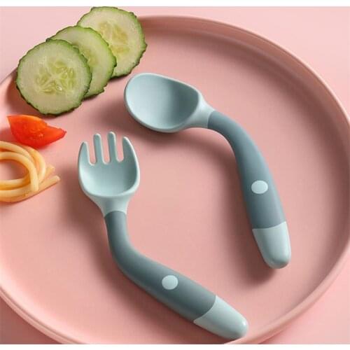 Silicone Spoon for Baby Utensils Set Auxiliary Food Toddler Learn To Eat Training Bendable Soft Fork Infant Children Tableware