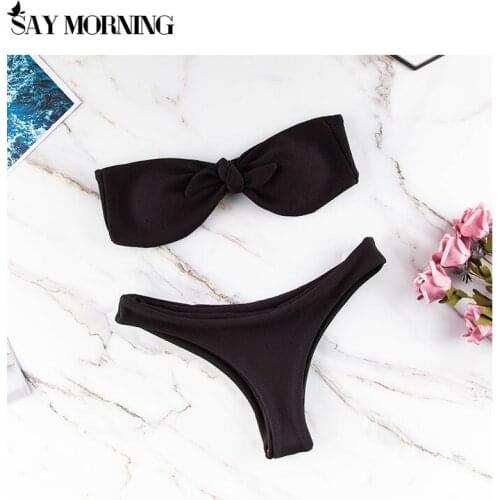 SAY MORNING 2021 NEW ARRIVAL Solid Bow Bikini Push up Swimsuit Sexy Bikini Set Push Up Bathing Suit Female Summer Beach