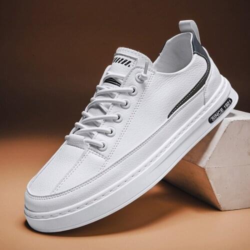 Luxury Microfiber Leather Men'n White Board Shoes Spring Breathable Mens Casual Shoes Lace-Up Thick Sole Soft Mens Sport Shoes