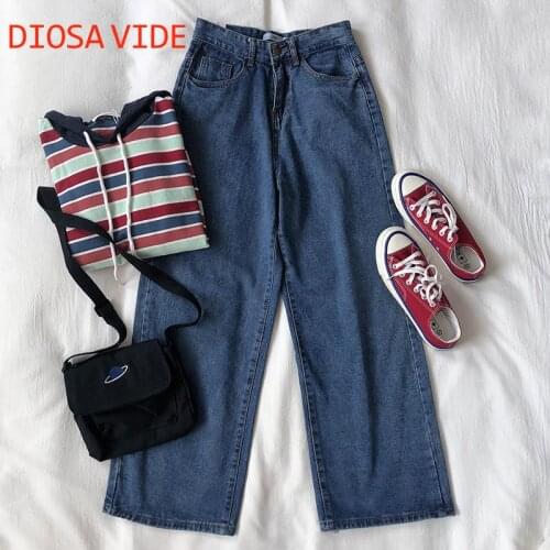 Pear-shaped figure wears a dark color cover for autumn and winter high waist and thin casual wide-leg pants denim trousers