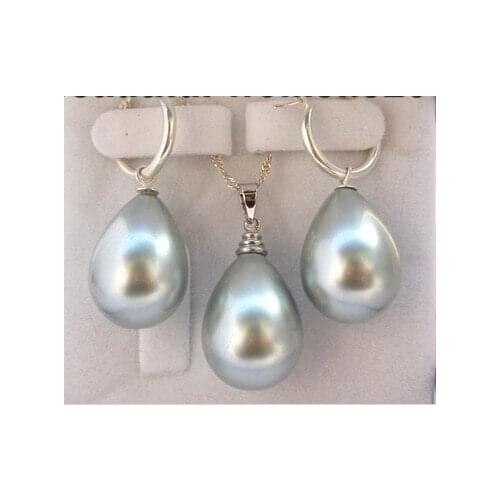 WOW 12-16mm gray shell pearl drip earring 925sliver necklace AAA style Fine Noble real Natural free shipping