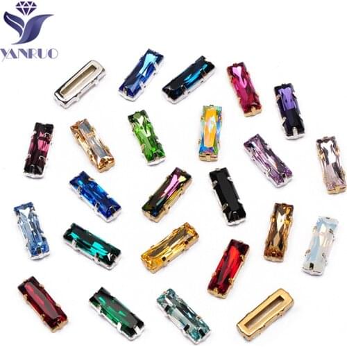YANRUO 4547 Princess Baguette K9 Crystal Sewing Rhinestones Glass Sewn Stones Crystal Pointback Stones For needlework Clothes