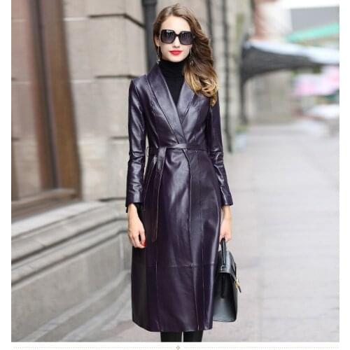 Jacket Leather Genuine Women Real Sheepskin Coat Female Long Autumn Womens Windbreaker Trench jaqueta feminina ZP18128 's