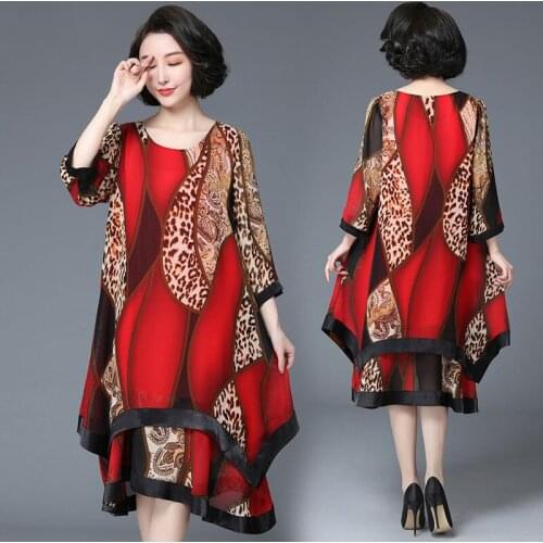 Women clothing chiffion print women dresses women summer dresses three quarter sleeve fashion clothing o-neck dresses L-4xl