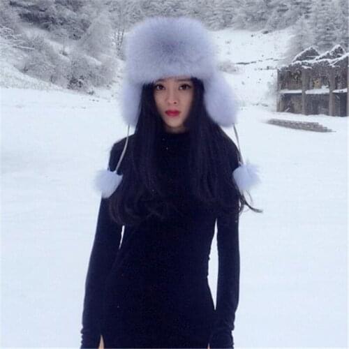 Female Winter Fox Fur Hats Woman Thick Mink Fur Caps Warm Pelaje Bombers Hats High Imitation Hat Fourrure Ear Protection Cap