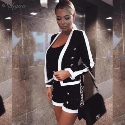 Ailigou New 2021 High-Quality Fashion Two-Piece WomenS Chic Casual Jacket Jacket + Gold Button Ladies Office Set