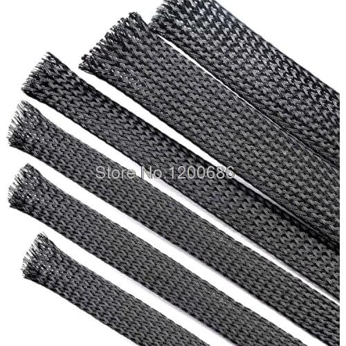10M 14mm Black Nylon Braided Cable Sleeving black Snakeskin Protecting PET Nylon Sleeve Expandable Sleeves