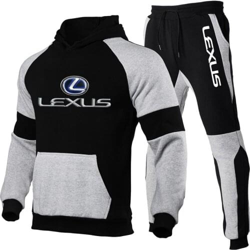 Spring Autumn 2021 applique LEXUS Logo Mens Hoodies Sweatsuit Printed Hoodies+Pants 2Pcs Sporting Suit Warm Thick Sportwear