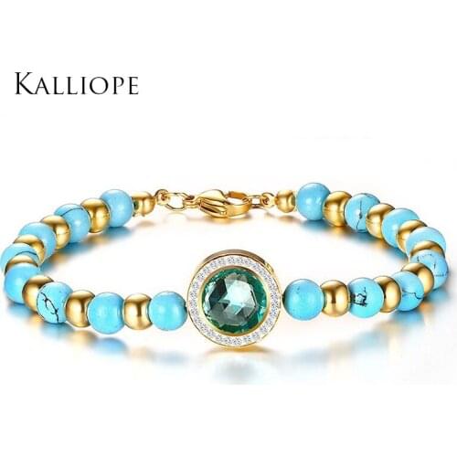 2018 Korean style popular jewelry wholesale 6.5MM top quality stainless steel rhinestone hand string blue color