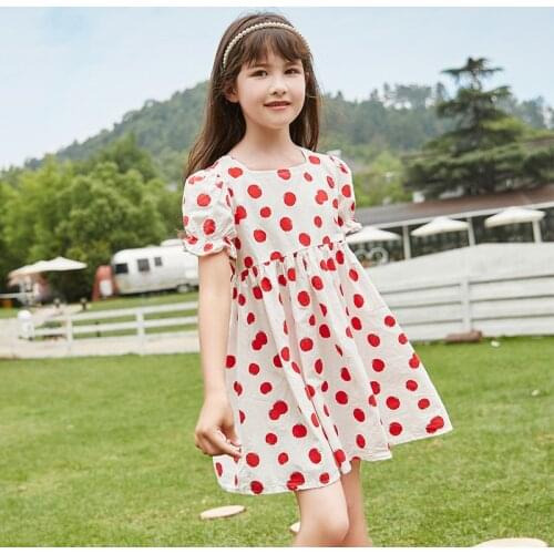 2021 Kids Dresses for Girl Summer Girls Dress Elegant Short Sleeve Bowtie Dot Children Dress 6-14 Y Princess Clothes