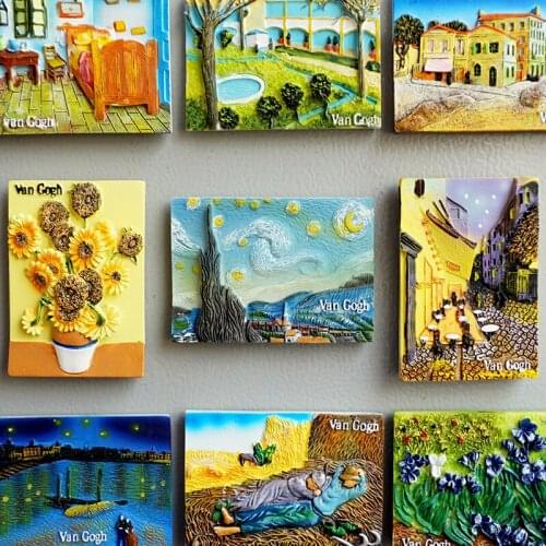 3D Cartoon Van Gogh Resin Paste Fridge Magnets Decoration Collection Refrigerator Magnetic Sticker Gifts Starry Kky Souvenir