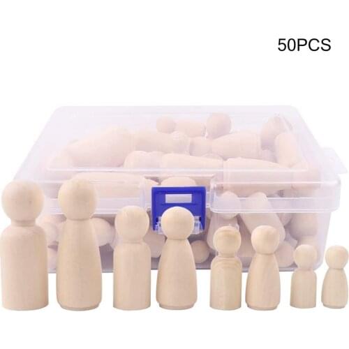 50pcs Diy Painted Wooden Figure Wooden DIY Color Painting Nail Doll Male And Female Doll Body With Thickened Transparent Box