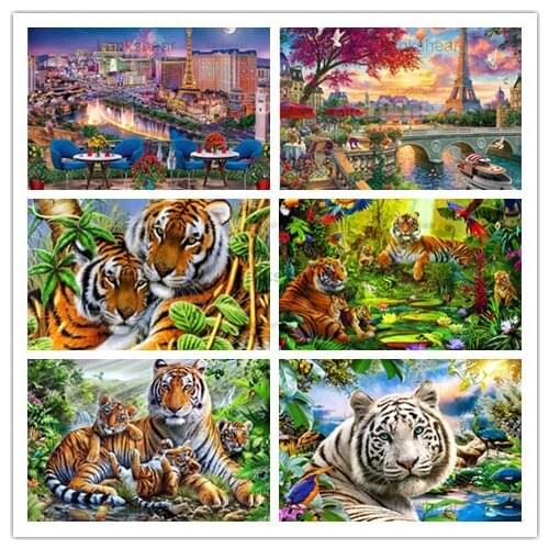 5D Diy Nature Scenery Diomand Painting Countryside Landscape Tiger Embroidery Mosaic Cross Stitch Picture Home Decor Craft Gift