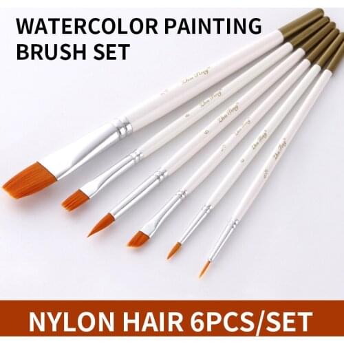 6Pcs/set Water Color Nylon Hair Painting Brush Different Size Short Handle Watercolor Oil Acrylic Paint Brush Pen Art Supplies