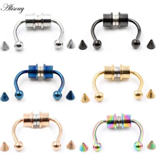 Alisouy 1pc Fake Piercing Nose Ring Alloy Nose Piercing Hoop Septum Rings For Women Jewelry Gifts Fashion Magnetic Fake Piercing