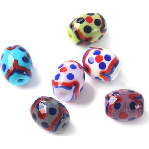 5pcs Handmade Spots Patterns 15x13mm Oval Lampwork Glass Loose Beads for Jewelry Making DIY Crafts Findings