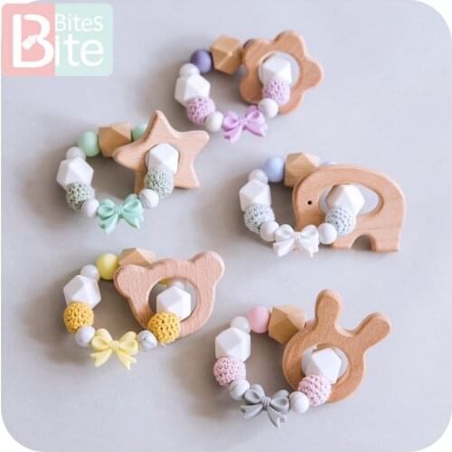 Bite Bites 1Set Baby Teether Rodent Nursing Bracelet Silicone Rattle Pacifier Clips Chain Baby Teethers Toy For Childrens Goods