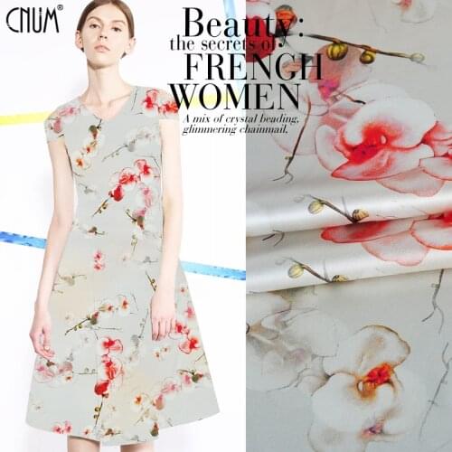 CNUM SP519 Pure Silk/Orchid,Grey Background/Silk Fabric Elastic Silk 93%Silk 7%Spandex/Width 1.29yd Thickness 19mm